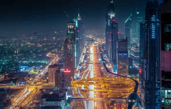 Night, lights, Dubai, UAE