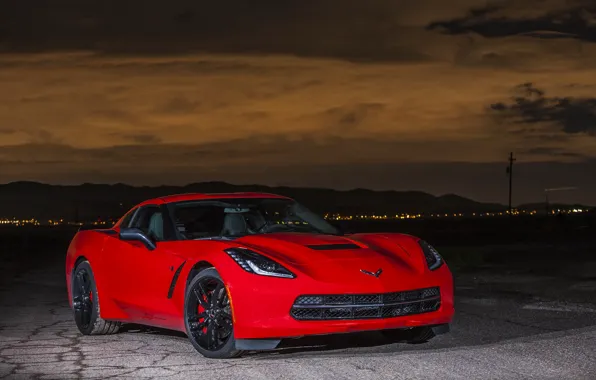 Picture Corvette, Chevrolet, Night, Stingray, Z51, Strobe