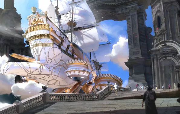 People, ship, building, sails, ship, A Ticket to the Horizon