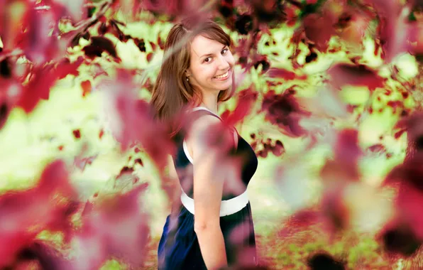 Leaves, girl, smile, mood