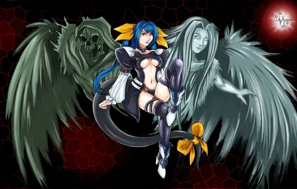 Picture look, girl, angel, the demon, blue hair, Dizzy, the two sides, Guilty Gear XX