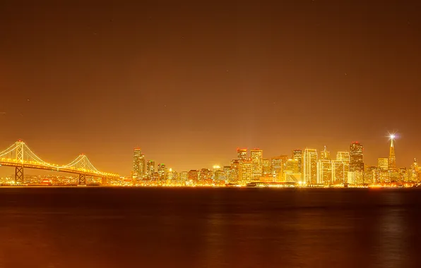 Night, bridge, lights, home, San Francisco, USA