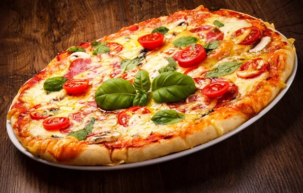 Picture cheese, pizza, tomatoes, sausage, filling