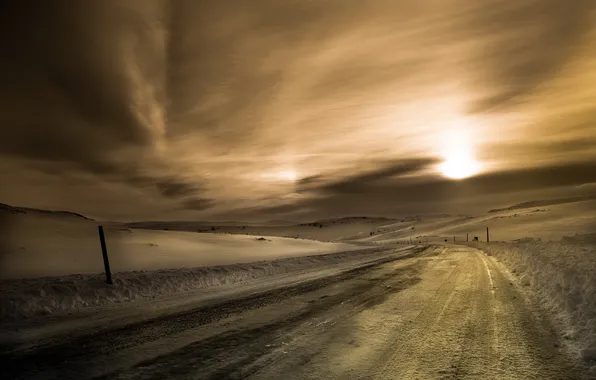 Road, landscape, sunset