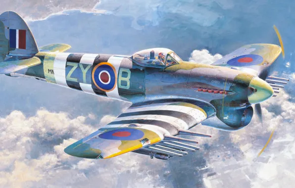 Picture war, art, painting, aviation, ww2, Hawker Typhoon