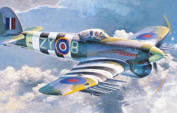 War, art, painting, aviation, WW2, Hawker Typhoon
