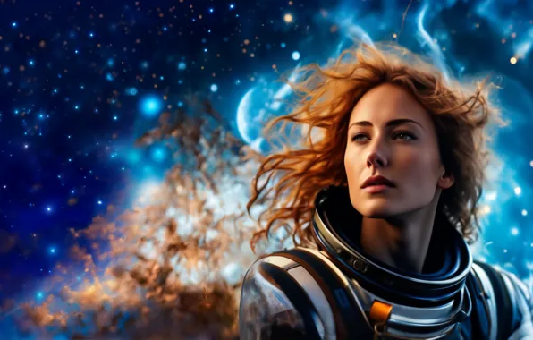 Girl, space, stars, landscape, nature, fiction, the universe, people