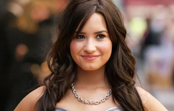 Picture smile, actress, lips, singer, brown hair, chain, celebrity, Demi Lovato