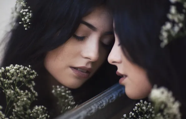 Girl, portrait, mirror