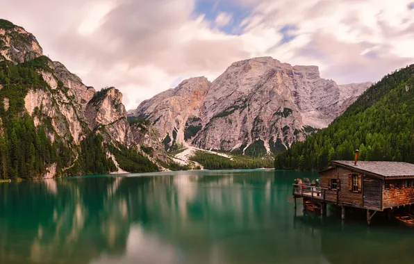 Picture mountains, lake, boats, Alps, Italy, Italy, Alps, The Dolomites