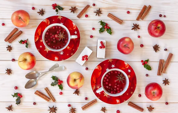 Berries, apples, Christmas, fruit, cinnamon, Christmas, winter, cup