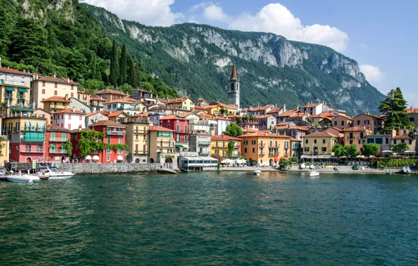 Mountains, lake, home, Italy, Como, Varenna