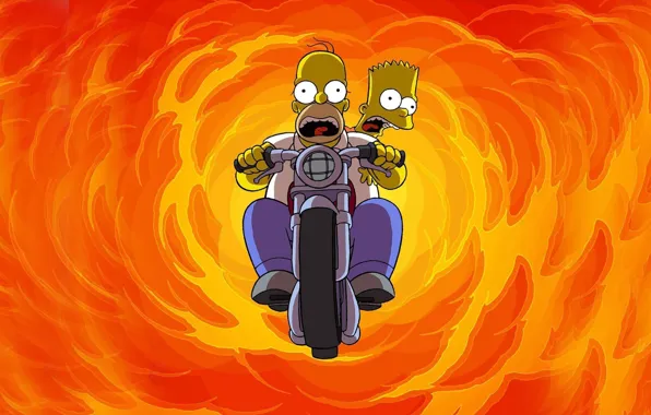 The simpsons, Figure, Fire, Homer, Motorcycle, Simpsons, Bart, Art