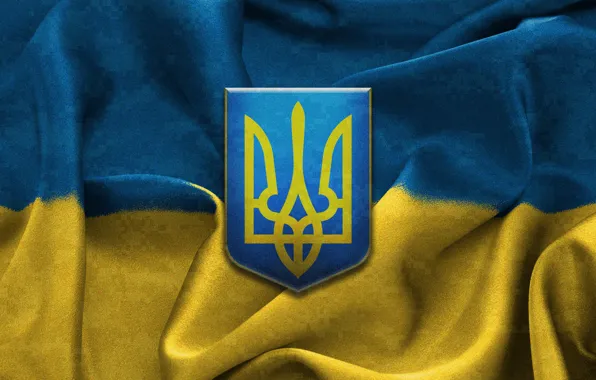 Yellow, blue, flag, coat of arms, Ukraine, Trident, Ukraine