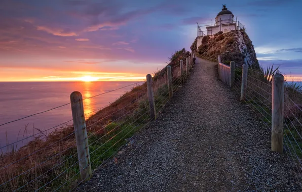 Sea, sunset, lighthouse