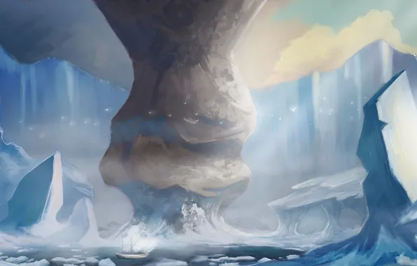 Landscape, ship, glacier, art, by k04sk, Uncharted Waters, An unmapped Water