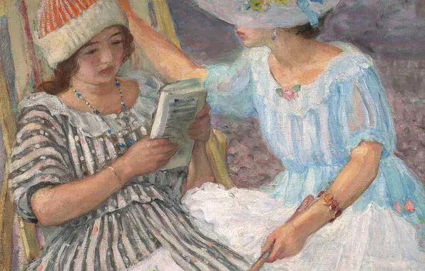 Girl, picture, book, hat, genre, Henri Lebacq, Mar Nono
