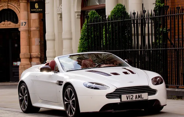 Picture white, Aston Martin, lights, Roadster, Vantage, V12, the front
