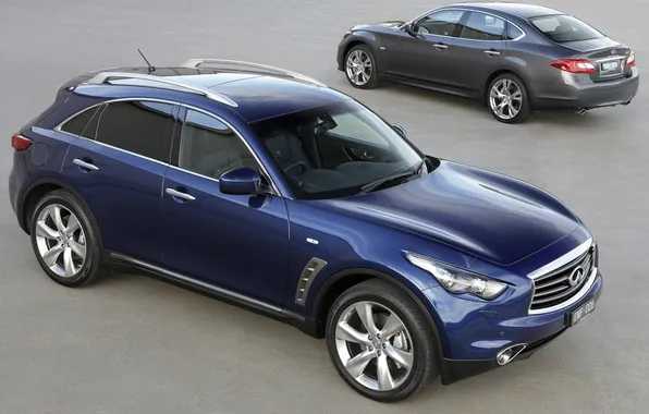 Blue, grey, background, Infiniti, Infiniti, sedan, rear view, the front
