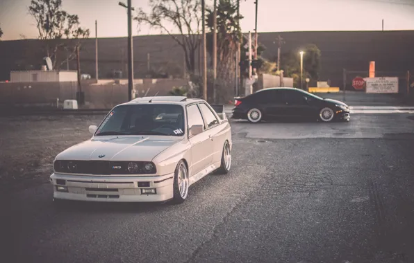 BMW, white, tuning, E30, stance