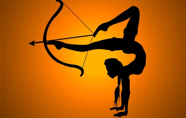 Girl, flexibility, shadow, bow, arrow, legs