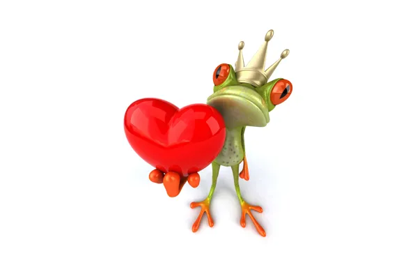 Heart, graphics, frog, crown, Free frog 3d