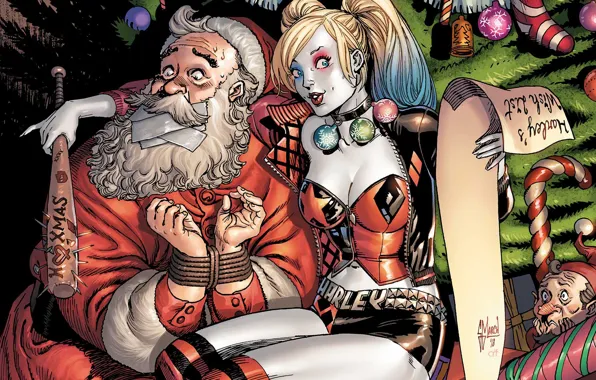 Picture fantasy, Christmas, comics, elf, artwork, superhero, Christmas tree, Santa Claus