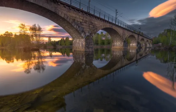 Picture sunset, bridge, river