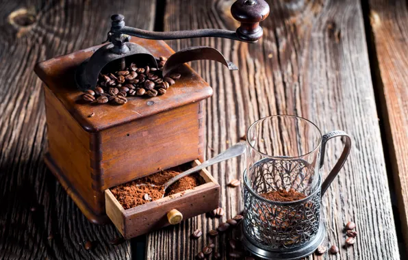 Picture glass, Board, coffee, grain, coffee grinder