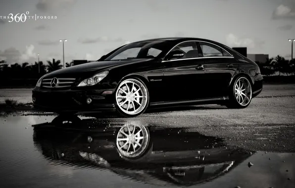 Reflection, black, puddle, Mercedes, black, Mercedes, 360 three sixty forged