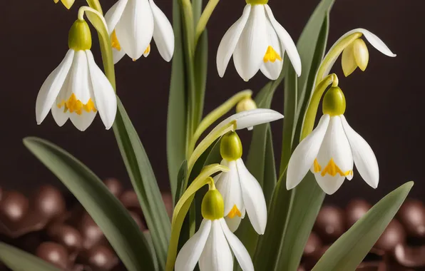 Flowers, nature, spring, snowdrops, white, spring flowers, Bush, AI art