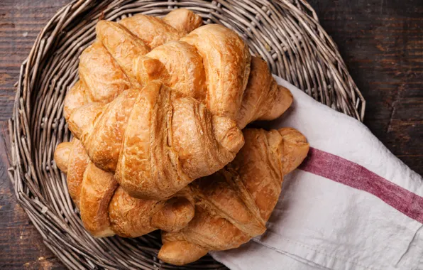 Close-up, basket, napkin, bokeh, croissant