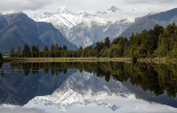 Picture mountains, lake, reflection, New Zealand, New Zealand, Mirror - Lake Matheson