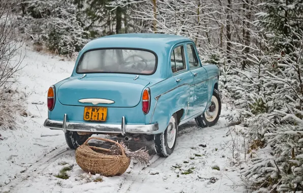 Retro, USSR, winter, snow, yellow numbers, Moskvich 407, Moskvich 402, yellow plates