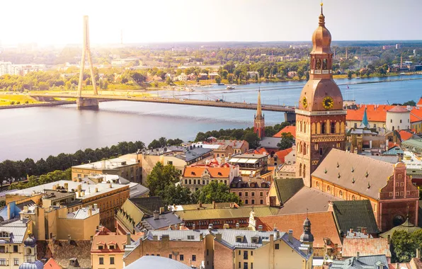 Picture summer, tower, river, view, top, town, urban, travel