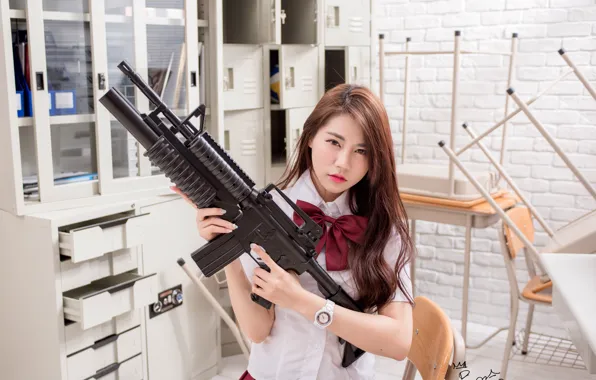 Picture face, background, machine, Oriental girl