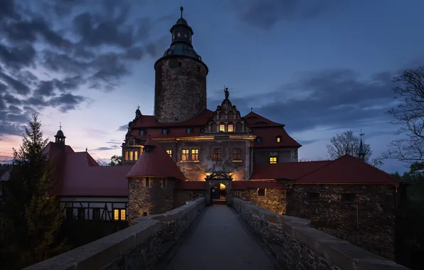 Night, castle, lighting, Poland, architecture, Czocha castle, the Czocha castle