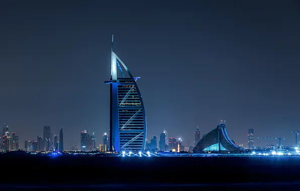 City, lights, night, dubai, united arab emirates