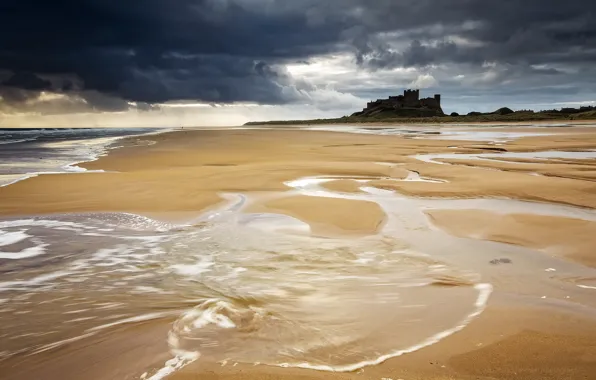 Picture sea, shore, Bamburgh Beach