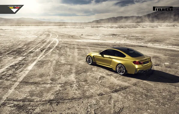 BMW, Car, Vorsteiner, Yellow, Pirelli, Wheels, Desert, Rear