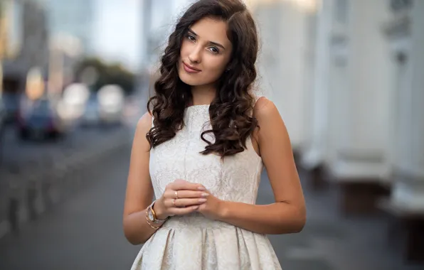 Picture look, background, model, portrait, makeup, dress, brunette, hairstyle