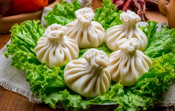 Salad, khinkali, Georgian cuisine