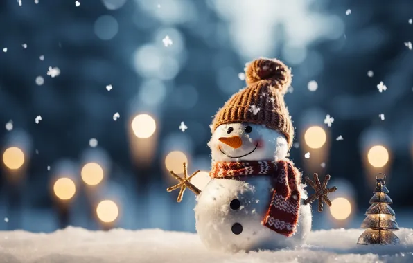 Winter, snow, Christmas, New year, snowman, Christmas, winter, snow