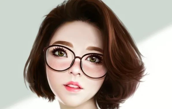Picture look, girl, face, beauty, art, glasses, asian