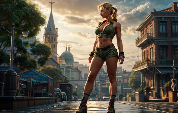 Girl, street, Cammy, Street Fighter, the image is generated by AI