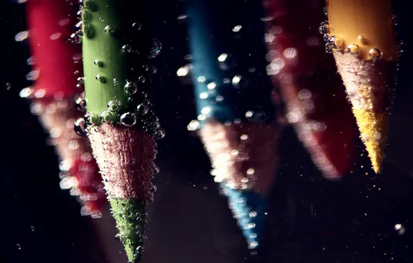 Water, macro, bubbles, bubbles, pencils, under water, colours, under water