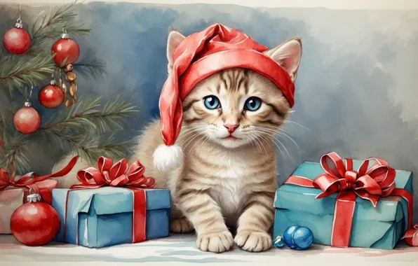 Cat, look, balls, branches, pose, kitty, figure, cat