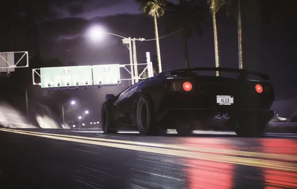 Auto, Road, Night, Lamborghini, Machine, Need for Speed, Neon, Diablo