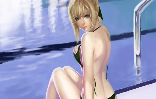 Swimsuit, eyes, water, girl, pool, art