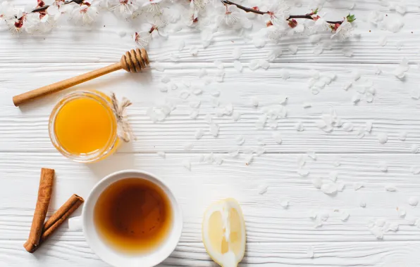 Flowers, Lemon, Branches, Petals, Honey, Tea